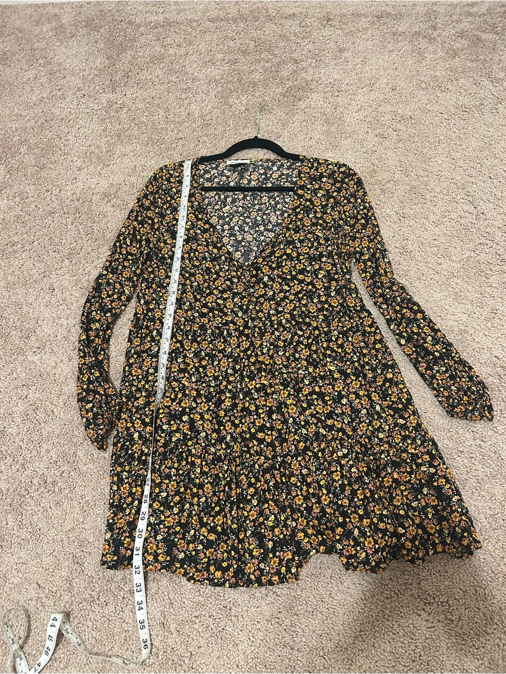 Aura Black Floral Long-Sleeve V-Neck Dress
